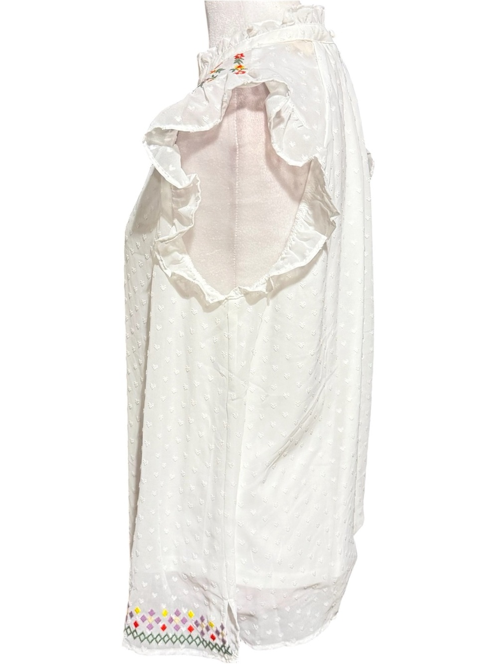 Savanna Jane Embroidered Swiss Dot Ruffle Blouse - Cottagecore Ivory Small - Picture 2 of 4